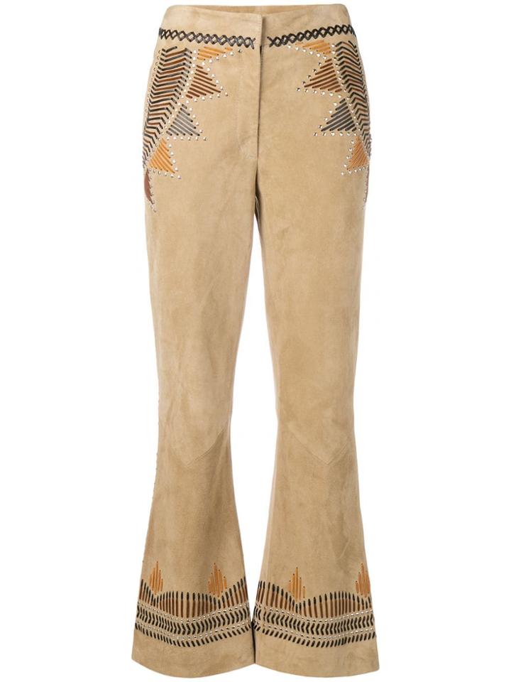 Alberta Ferretti Stud Embellished Trousers - Brown