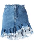Marques'almeida Ruffled Denim Skirt, Women's, Size: 8, Blue, Cotton