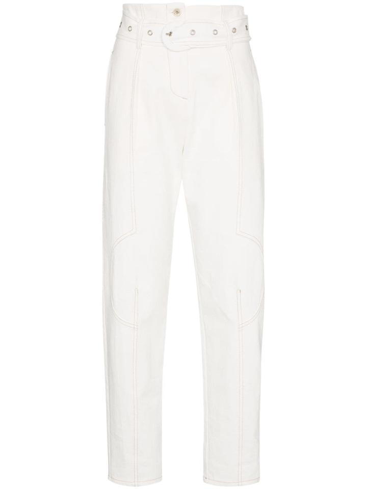 Low Classic High-waisted Belted Cotton Trousers - White