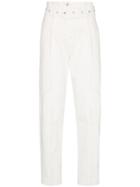 Low Classic High-waisted Belted Cotton Trousers - White