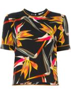 Fendi Bird Of Paradise Flower Print Blouse, Women's, Size: 42, Black, Silk