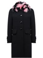 Miu Miu Fur Collared Pea Coat - Black
