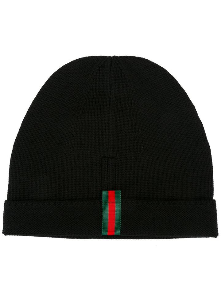 Gucci Striped Detailing Beanie, Men's, Size: Medium, Black, Wool/viscose/cotton