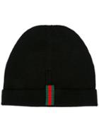 Gucci Striped Detailing Beanie, Men's, Size: Medium, Black, Wool/viscose/cotton