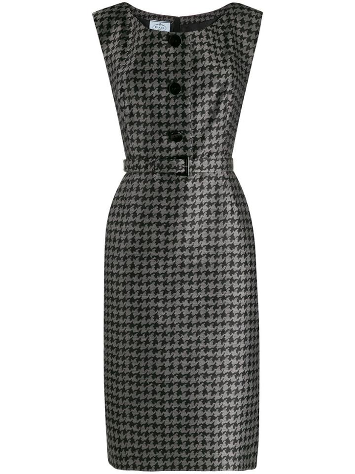 Prada Vintage Houndstooth Midi Dress - Black