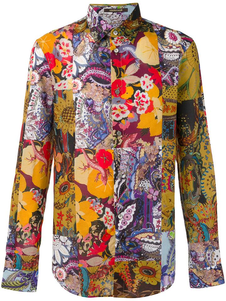 Roberto Cavalli Patchwork Print Shirt, Men's, Size: 40, Cotton