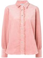 Ganni Ruffle Lace Trim Corduroy Shirt - Pink