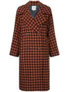 Sea Checked Double-breasted Coat - Orange