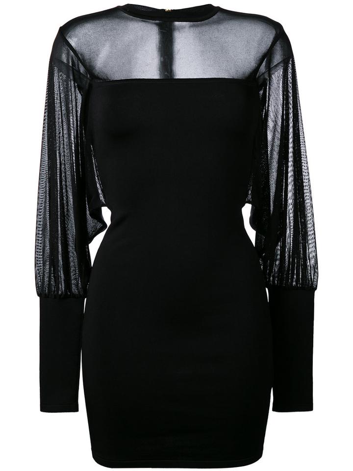 Balmain Sheer Panel Fitted Dress, Women's, Size: 36, Black, Polyamide/viscose/spandex/elastane