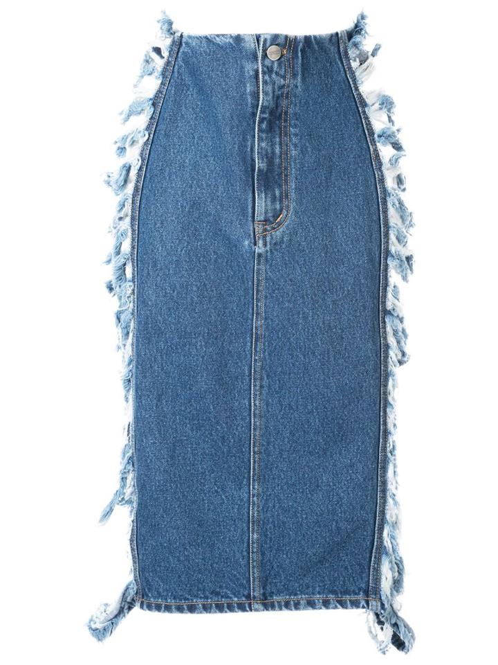 Pony Stone Frayed Midi-skirt - Blue