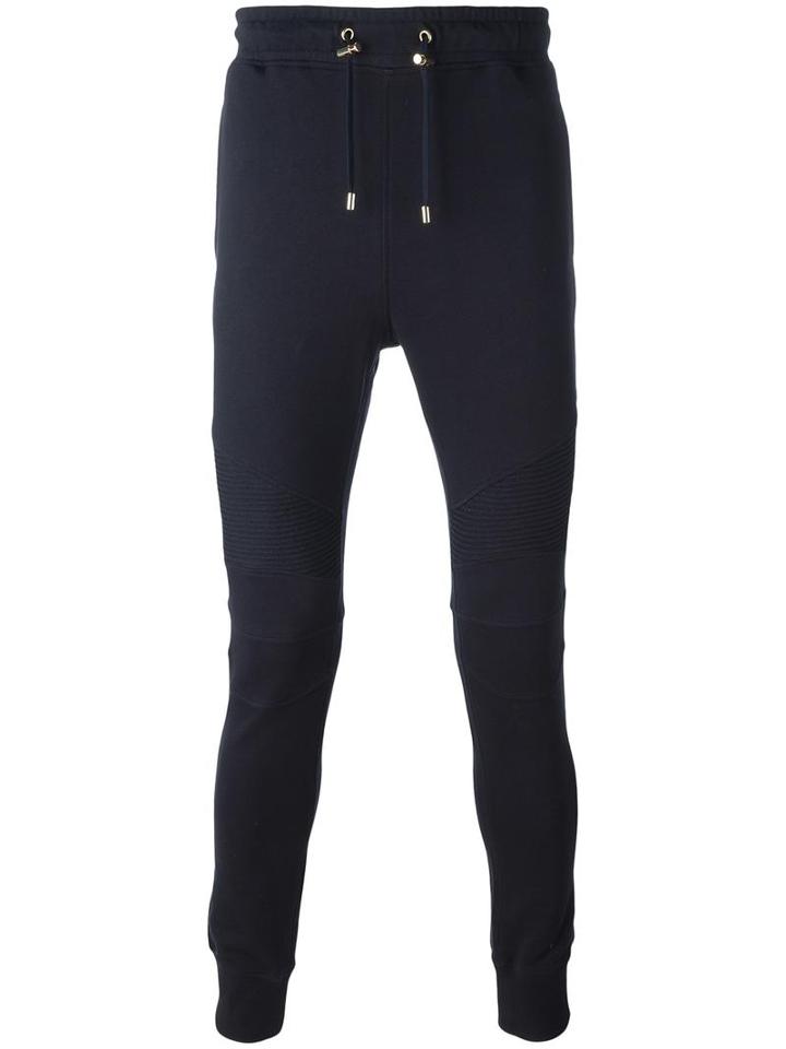 Balmain Biker Track Pants, Men's, Size: Small, Blue, Cotton