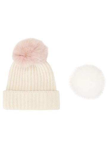 Yves Salomon Accessories Pompom Beanie - White