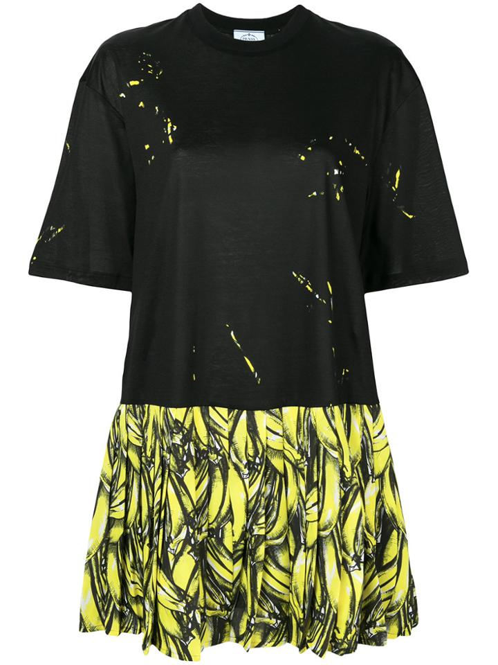 Prada Printed Pleated T-shirt Dress - Black