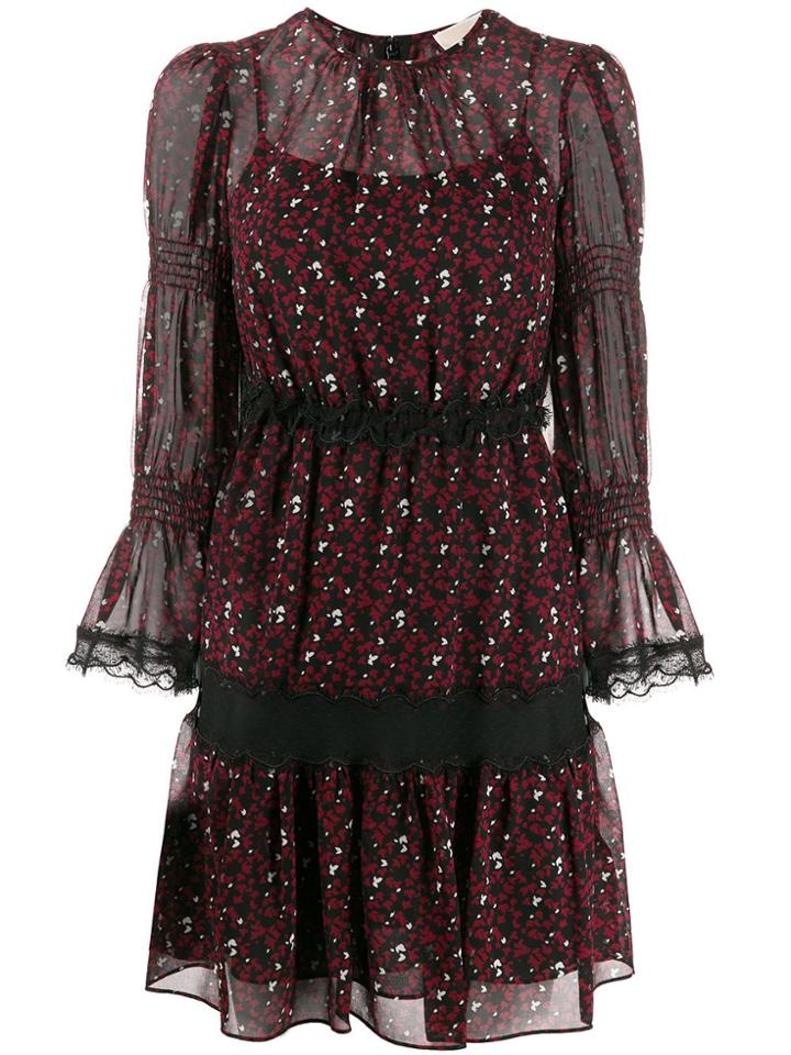 Michael Michael Kors Leaf Print Lace Detail Dress - Black