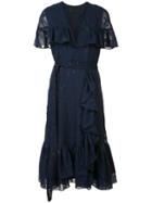 Co Belted Ruffle Trim Dress - Blue