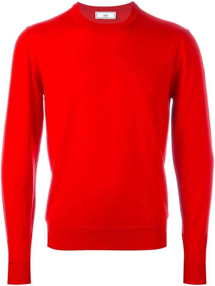 Ami Alexandre Mattiussi Classic Pullover, Men's, Size: Small, Red, Merino