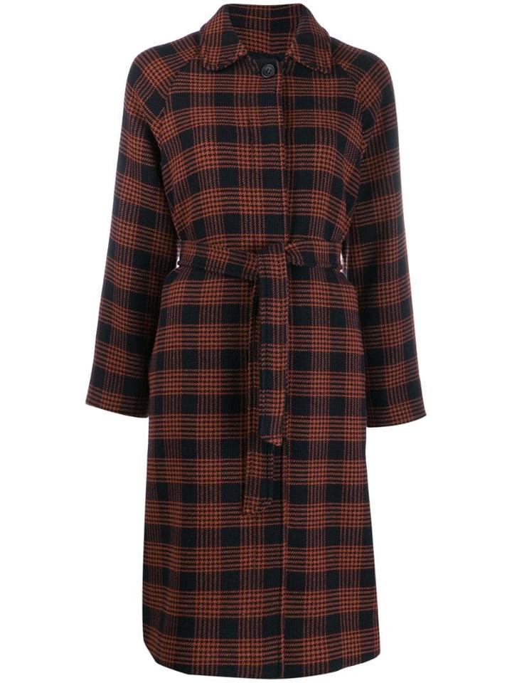 Red Valentino Belted Plaid Coat - Blue