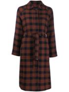 Red Valentino Belted Plaid Coat - Blue