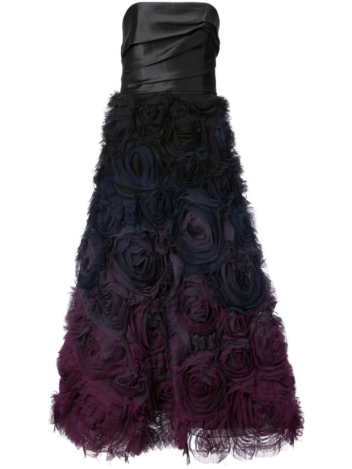 Marchesa Notte Rose Appliqué Gown - Black