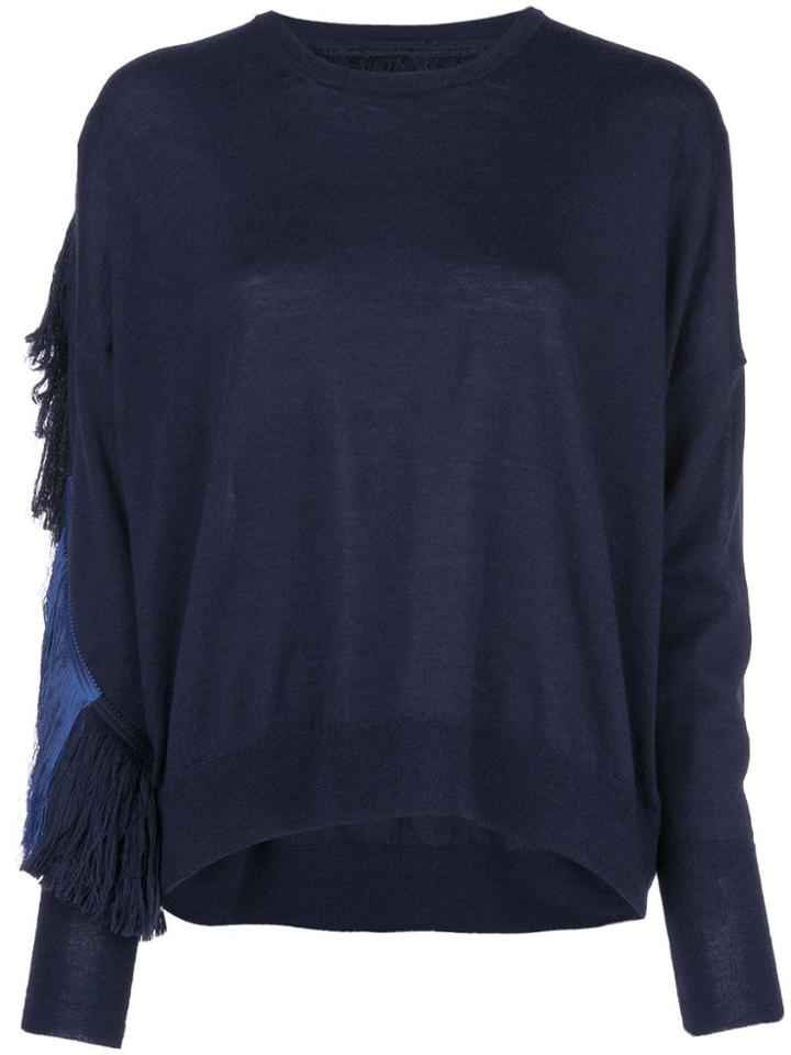 Nude Fringed Cut-out Jumper - Blue