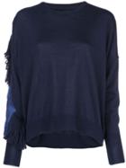 Nude Fringed Cut-out Jumper - Blue