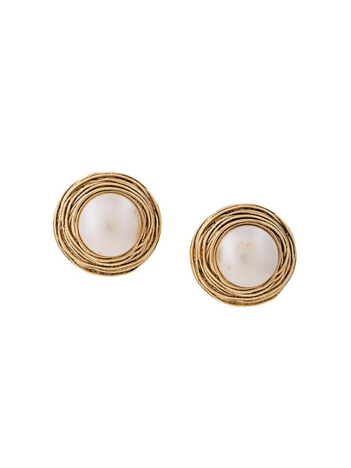 Chanel Vintage Round Pearl Earrings - Metallic