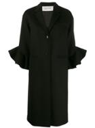 Valentino Ruffle Detail Single Breasted Coat - Black