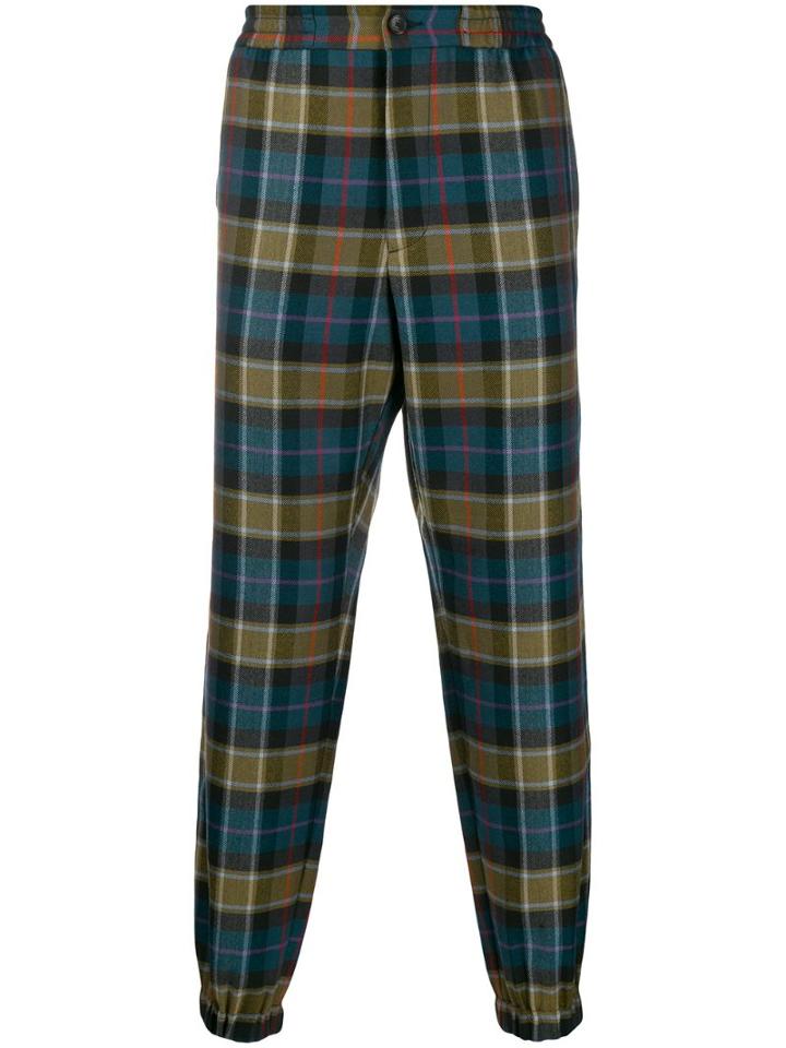 Etro Tapered Checked Pattern Trousers - Blue