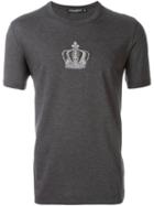 Dolce & Gabbana Embroidered Crown T-shirt, Men's, Size: 46, Grey, Cotton