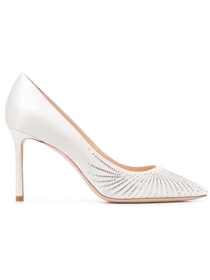 Jimmy Choo Rhinestone Embellished Romy Pumps - White