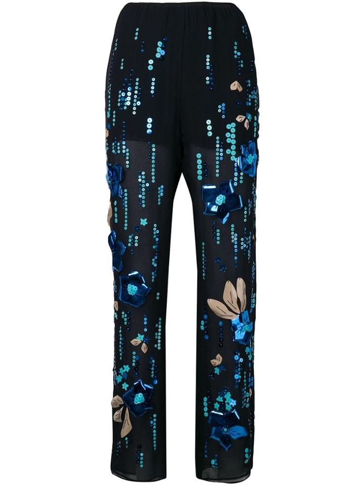 Prada Sequinned Palazzo Trousers - Blue