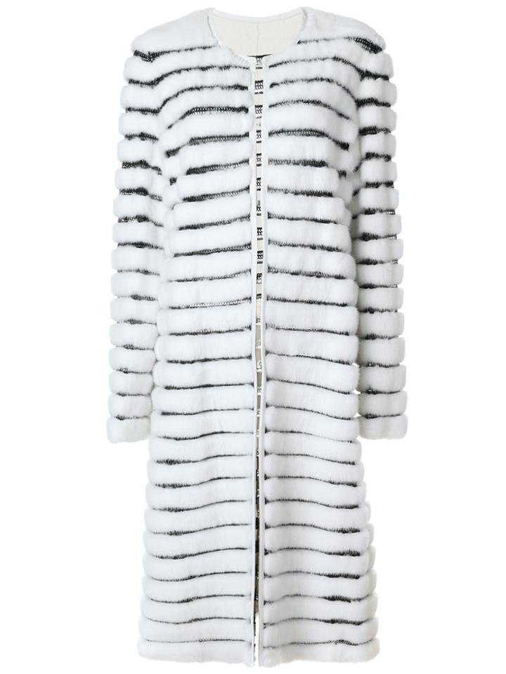 Liska Striped Fur Coat - White