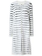 Liska Striped Fur Coat - White