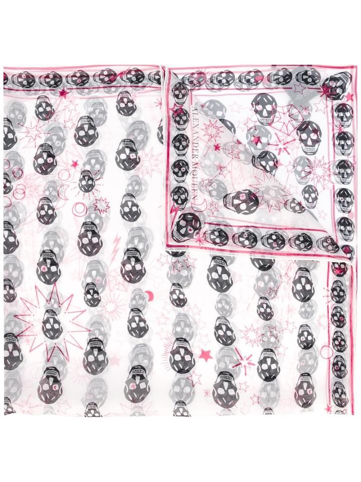 Alexander Mcqueen Skull And Star Scarf, Women's, White, Silk