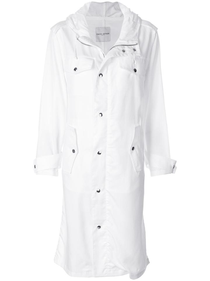 Each X Other Text Print Hooded Coat - White