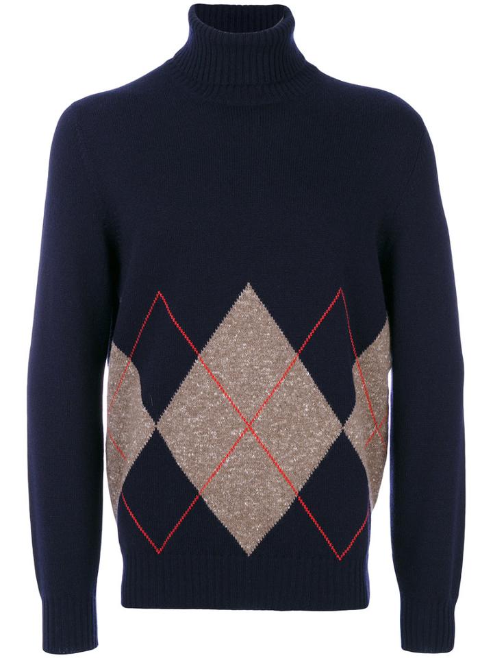 Brunello Cucinelli - Patterned Roll Neck Jumper - Men - Cashmere - 54, Blue, Cashmere
