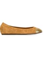 Lanvin Contrasted Toe Cap Ballerinas, Women's, Size: 38.5, Brown, Suede/leather