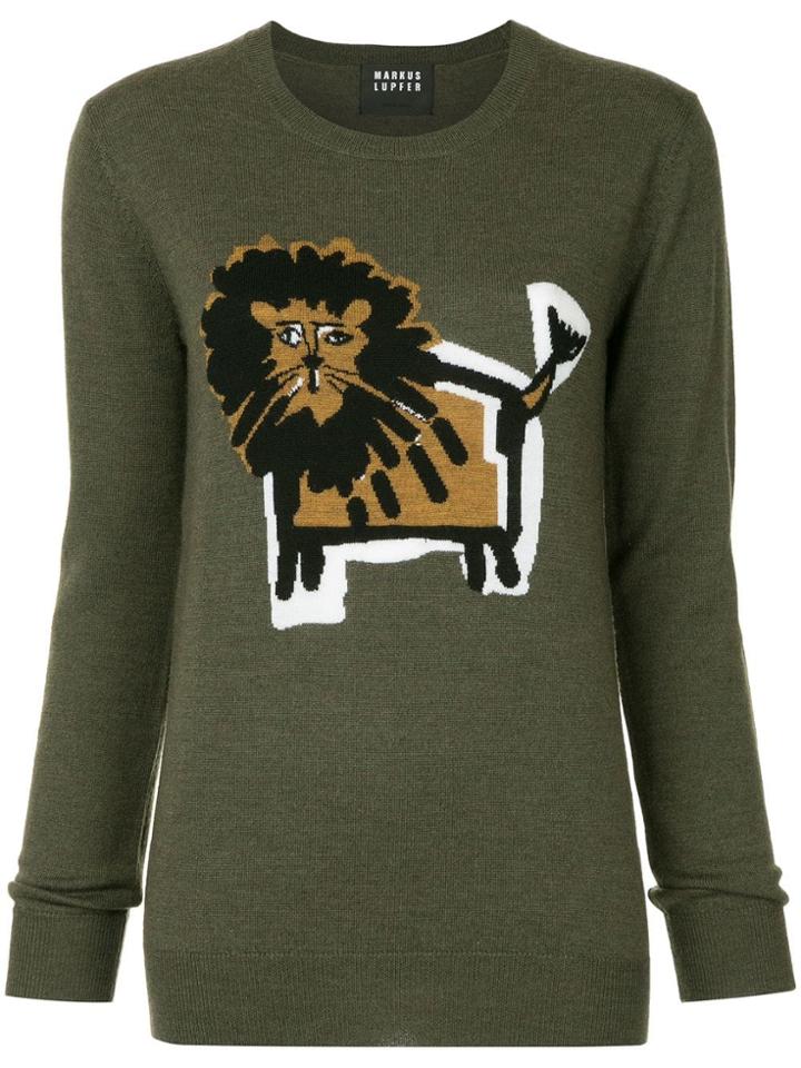 Markus Lupfer Natalie Intarsia Lion Jumper - Green
