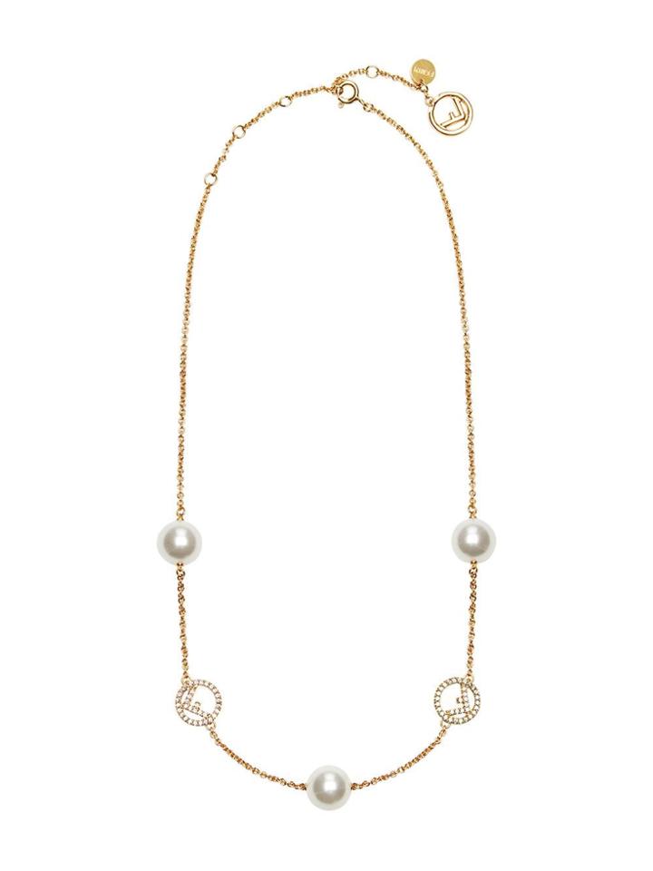 Fendi Logo Charm Chain Necklace - F18a4-soft Gold +white +cr