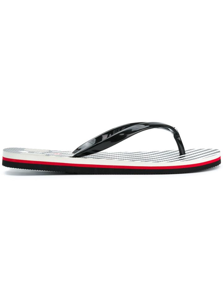 Alice+olivia Stripe And Face Print Flip Flops - Black