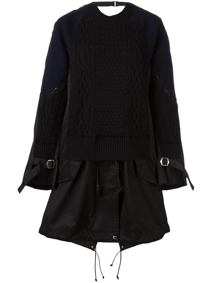 Sacai Deconstructed Parka Dress, Women's, Size: 1, Black, Cotton/calf Leather/polyester/wool