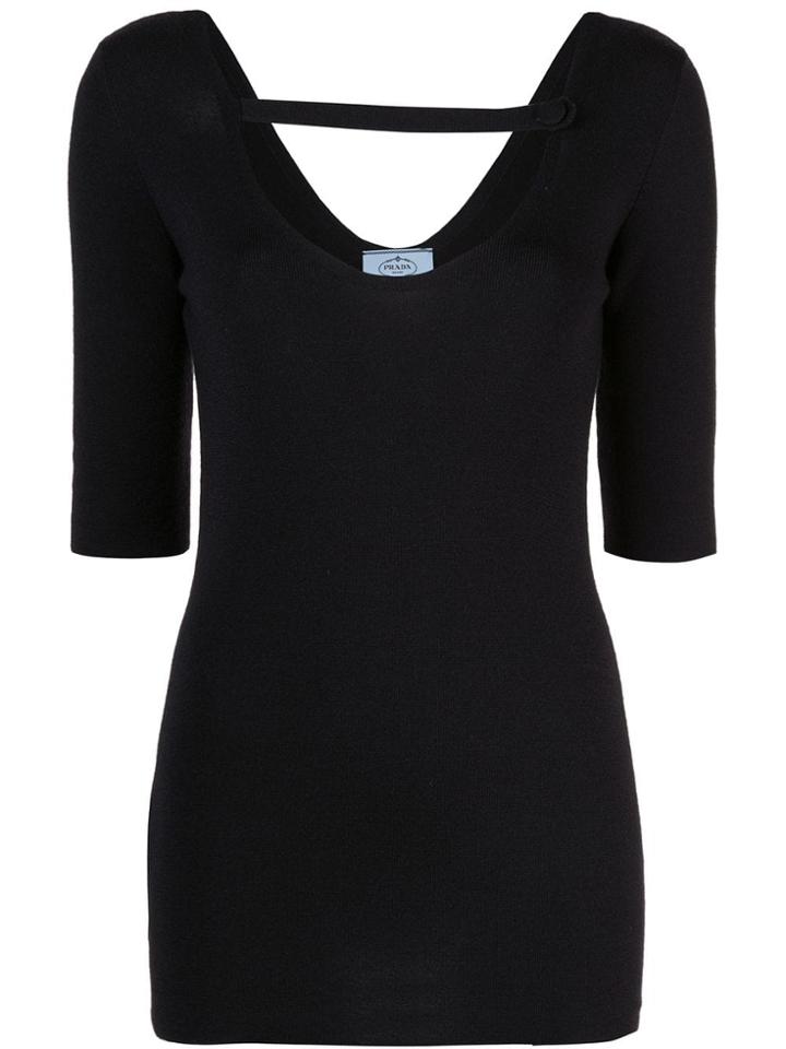 Prada Strap Detail Knit Top - Black