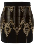 Balmain Studded Baroque Pattern Skirt, Women's, Size: 38, Black, Cotton/spandex/elastane/metal