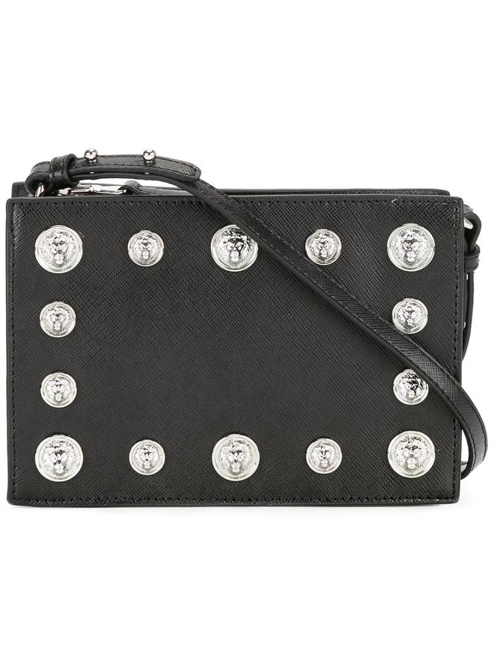 Versus Lion Head Stud Shoulder Bag, Women's, Black, Calf Leather