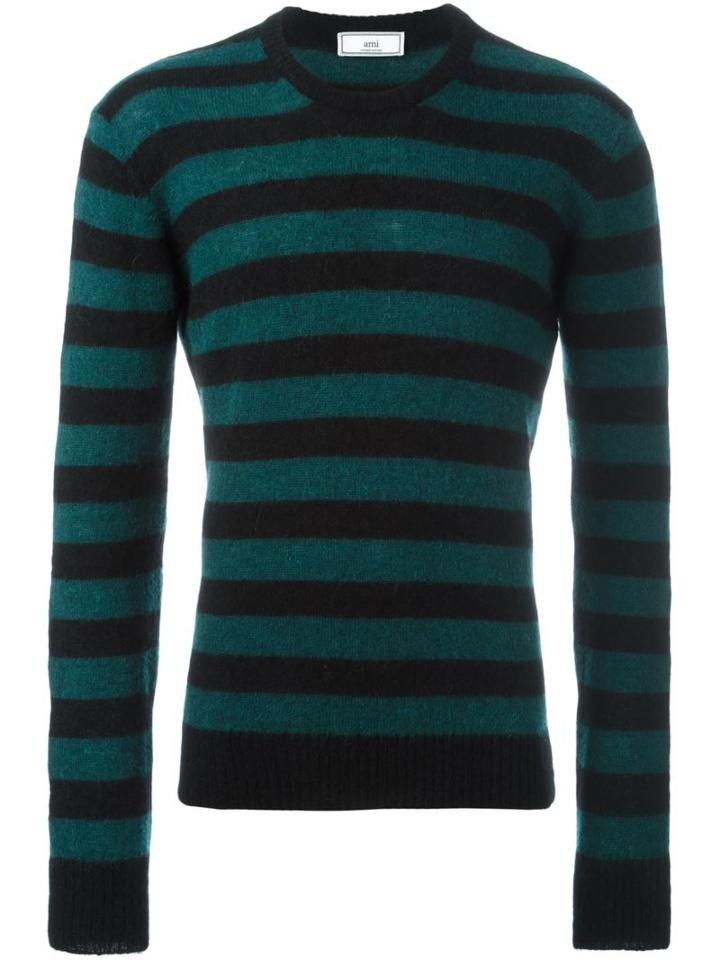 Ami Alexandre Mattiussi Striped Crew Neck Sweater, Men's, Size: Xxl, Black, Polyamide/llama/wool/alpaca