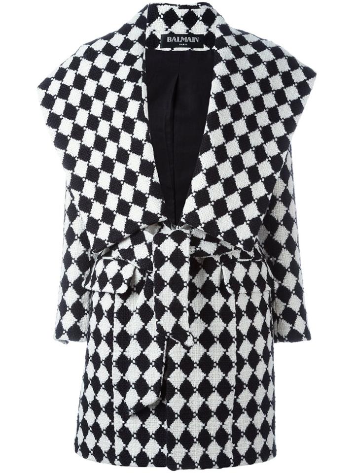 Balmain Checked Belted Coat - White