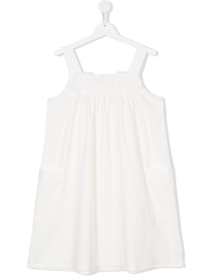 Chloé Kids Teen Floral-appliquéd Gathered Dress - White