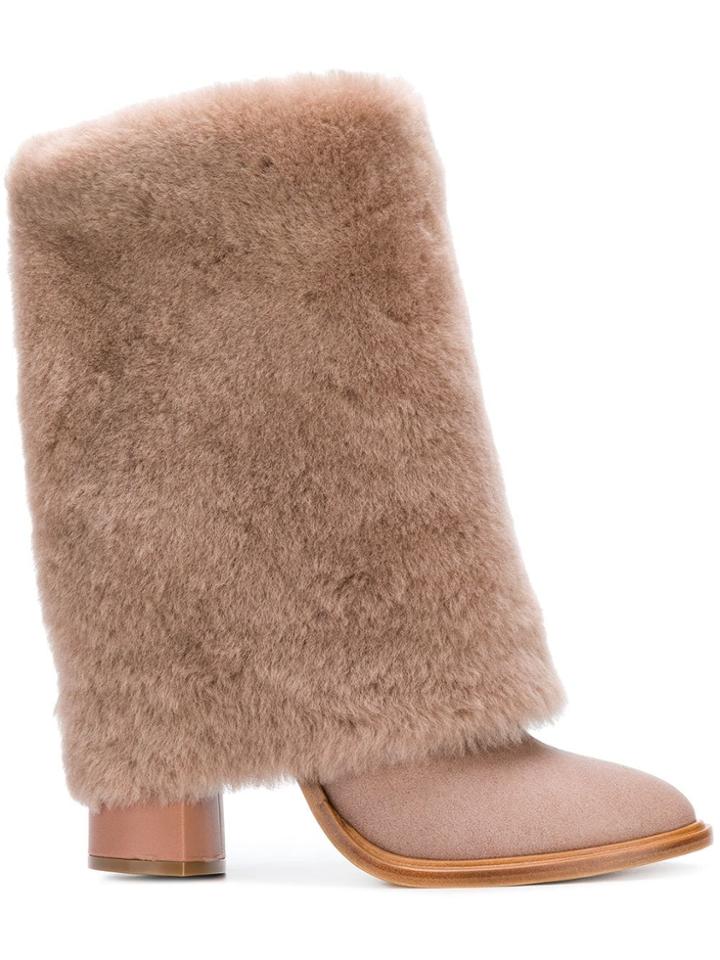 Casadei Foldover Lace-up Boots - Nude & Neutrals