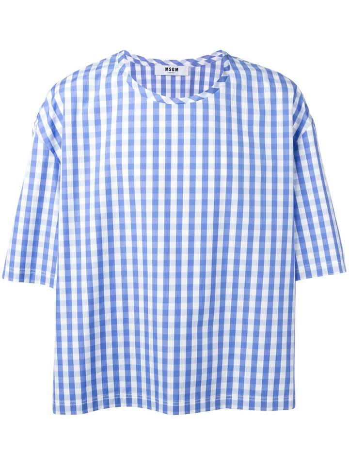 Msgm Gingham T-shirt, Men's, Size: 46, Blue, Cotton