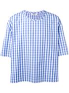 Msgm Gingham T-shirt, Men's, Size: 46, Blue, Cotton